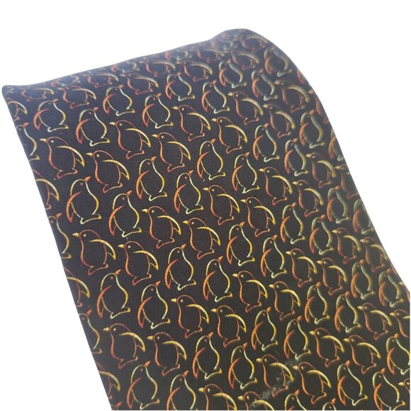 Salvatore Ferragamo Penguin Print Black Multicolor Silk Tie - Picture 4 of 9